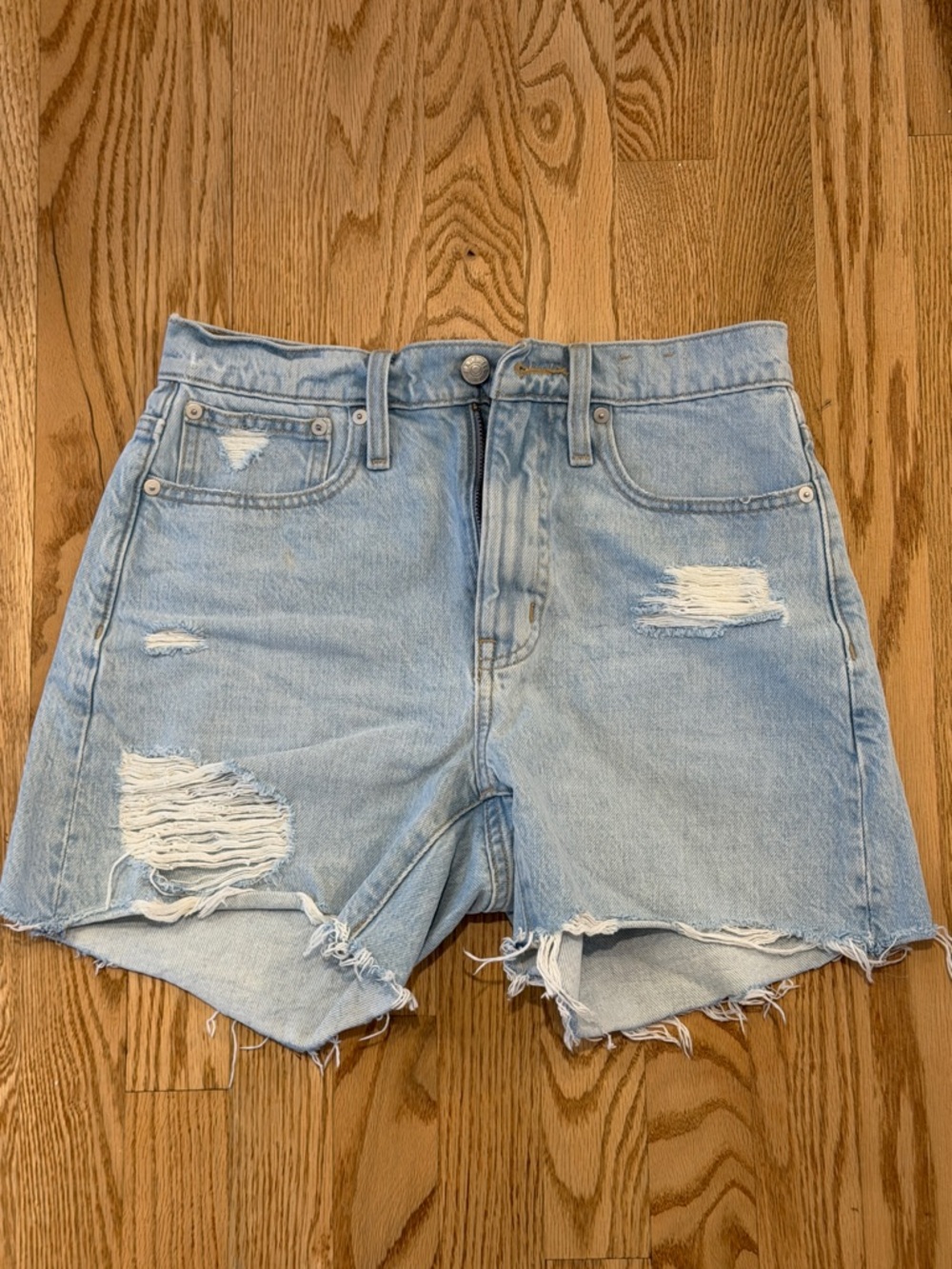 Madewell Light Blue Distressed High-Rise Denim Shorts